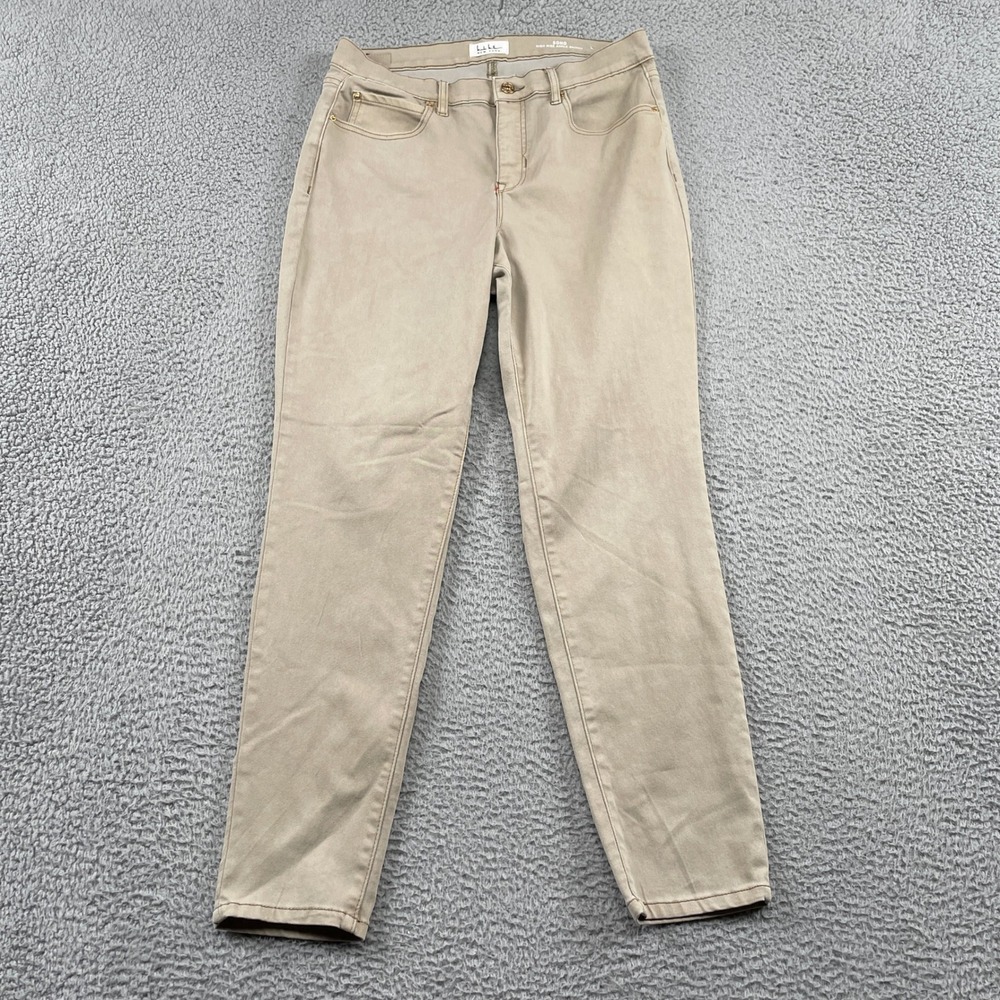 Nicole Miller Pants Womens 12 Tan Soho High Rise Ankle Skinny‎ Cotton Blend